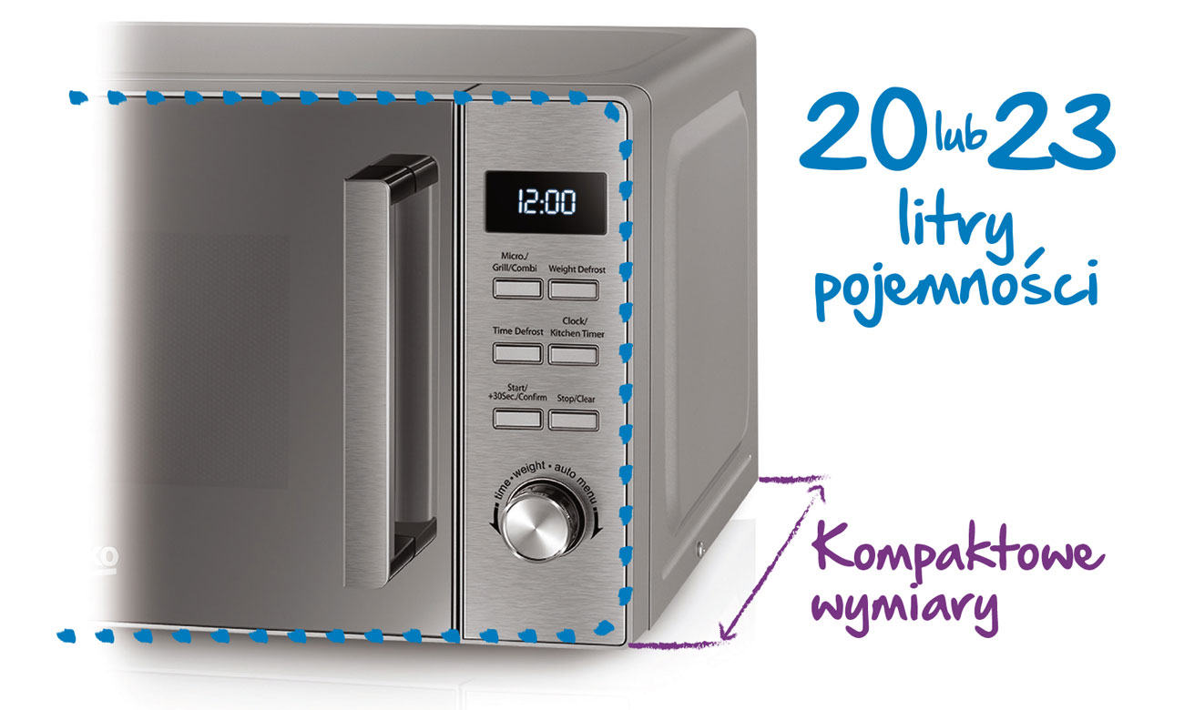 Kompaktowe wymiary kuchenki mikrofalowej Beko MOC20100B