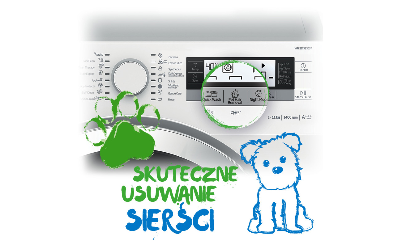 pralka z funkcją idealnego usuwania z ubrań sierści zwierząt