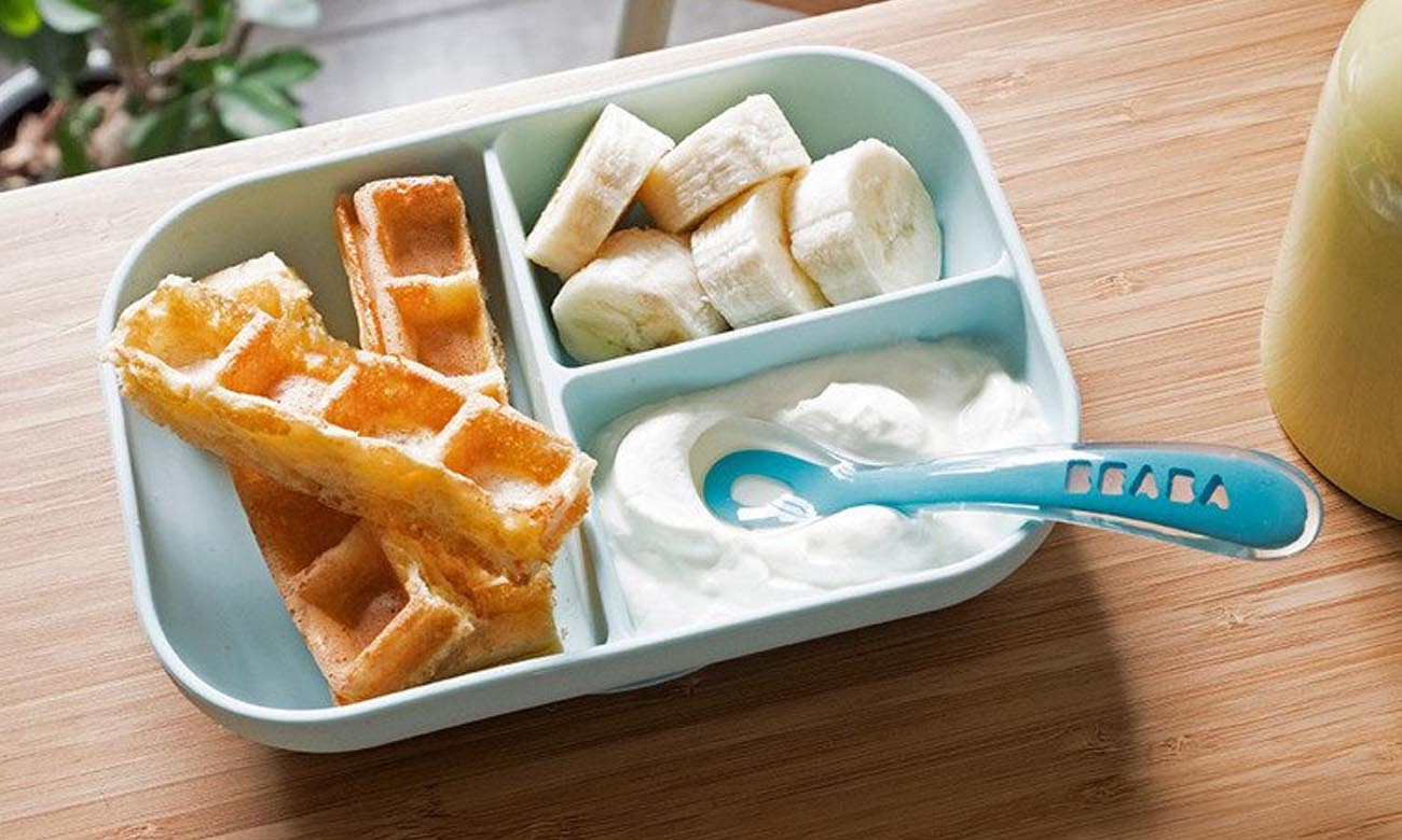 Beaba Trójdzielny talerz z przyssawką + łyżeczka Blue 913455
