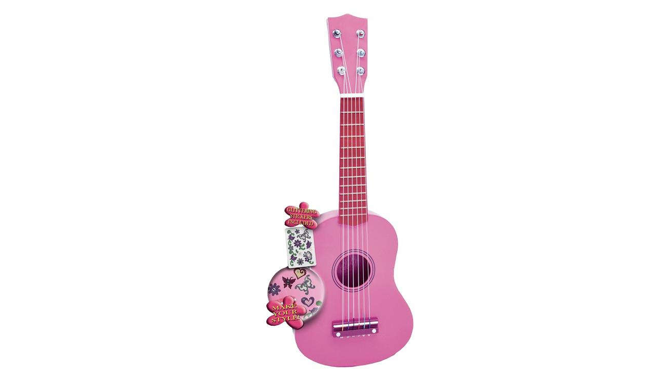 Bontempi PLAY - Gitara drewniana 55 CM różowa z naklejkami