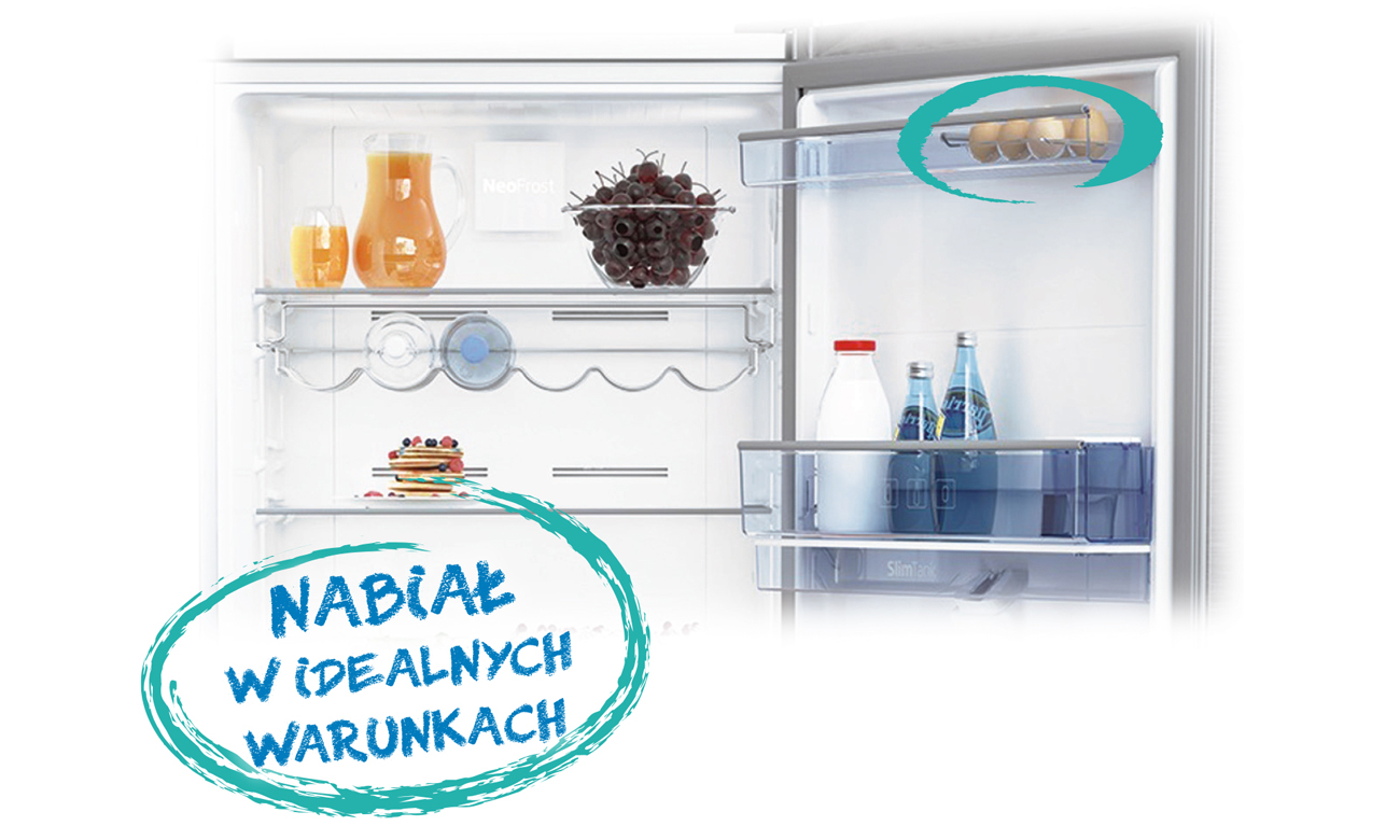 Praktyczny pojemnik nabiał w lodówce Beko CSA29022X
