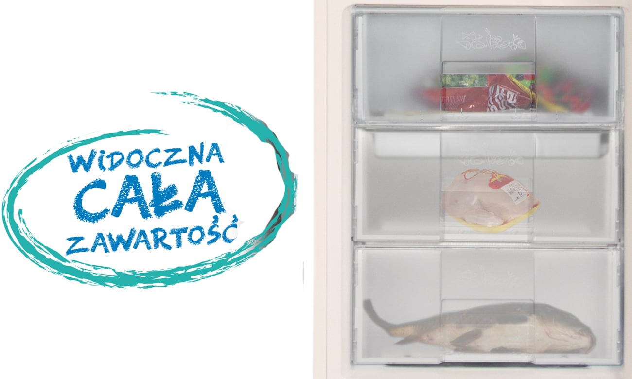 Przezroczyste szuflady zamrażalnika w lodówce Beko CSA31021