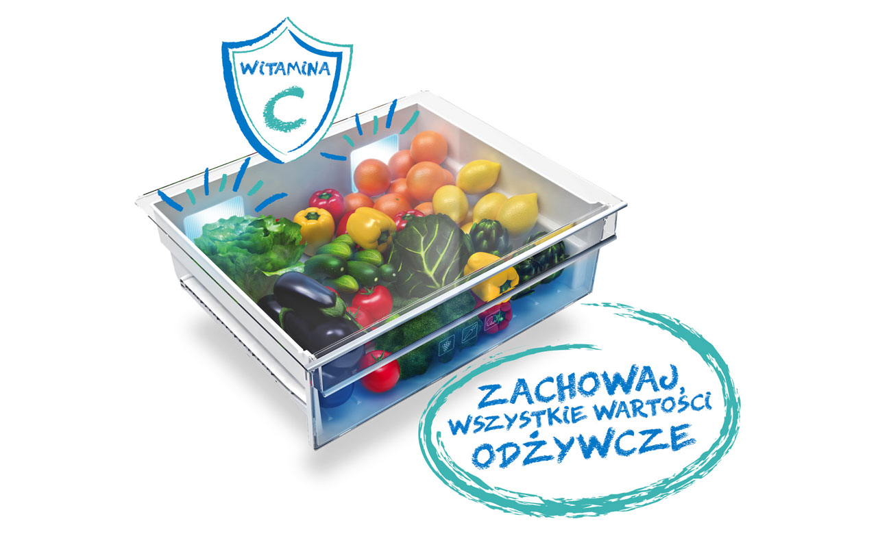 Naturalny smak warzyw i owoców, dzięki systemowi Active Fresh Blue Light w lodówce Beko GN1306220ZDX