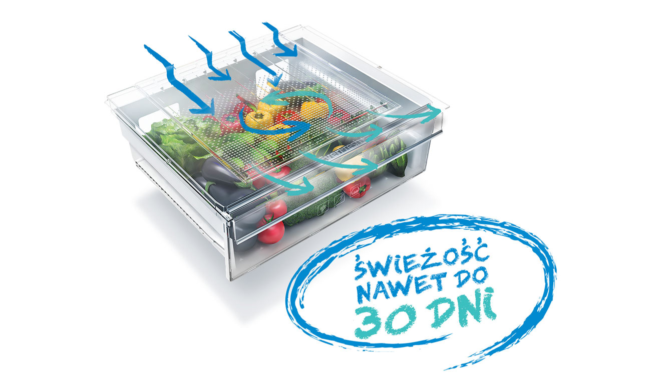 Świeże warzywa i owoce, dzięki komorze Everfresh w lodówce Beko GN162330X