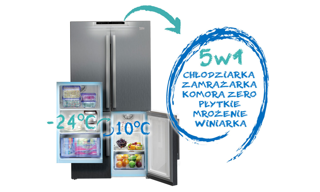 Komora Multizone daje możliwość wykorzystania dodatkowej przestrzeni w lodówce Beko GNE134621X