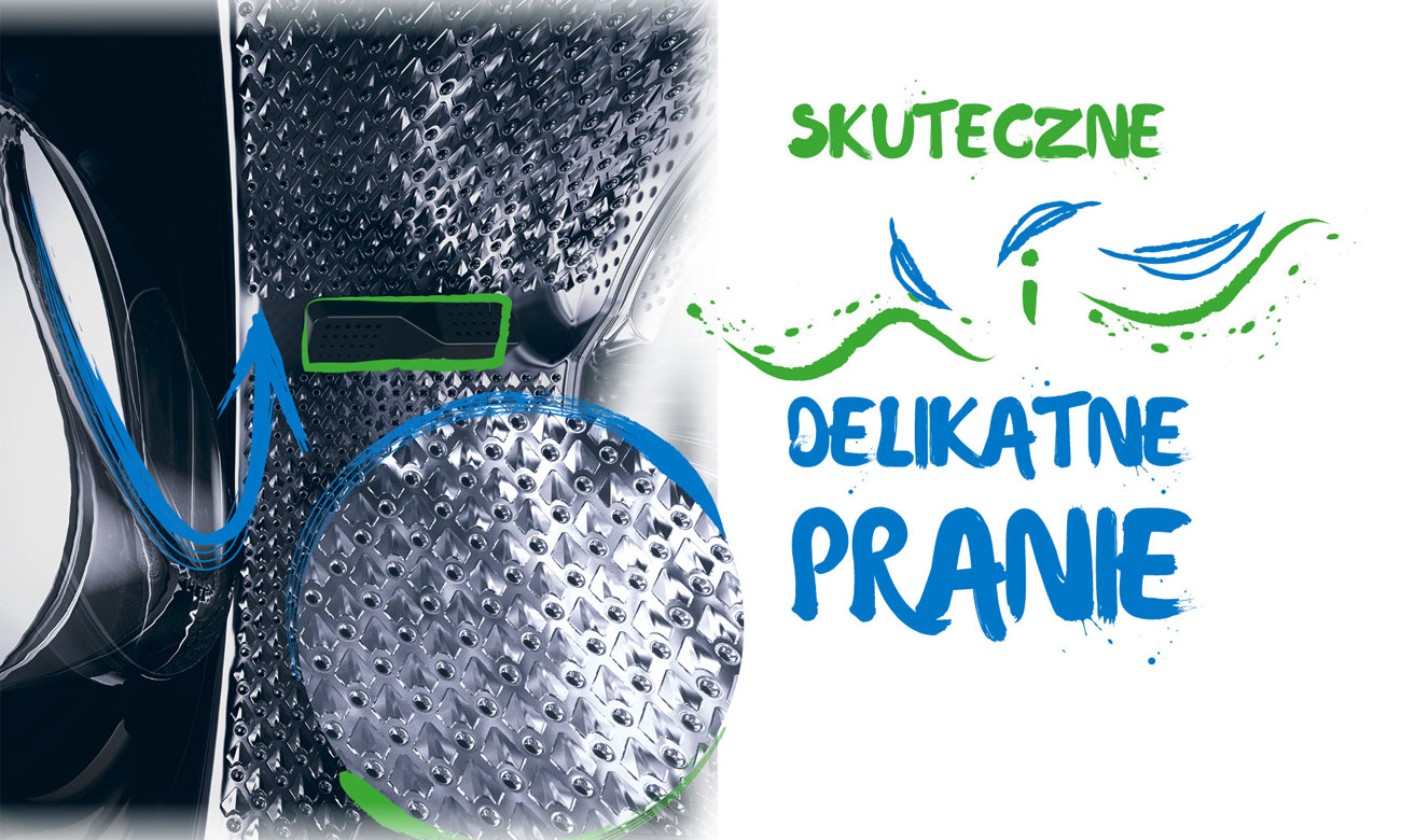 Ochrona delikatnych tkanin, dzięki bębnowi AquaWave w pralce Beko SWRE6512BWW2