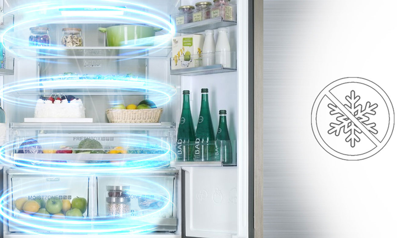 Równomierny obieg chłodnego powietrza w lodówce Haier HRF-521DS6