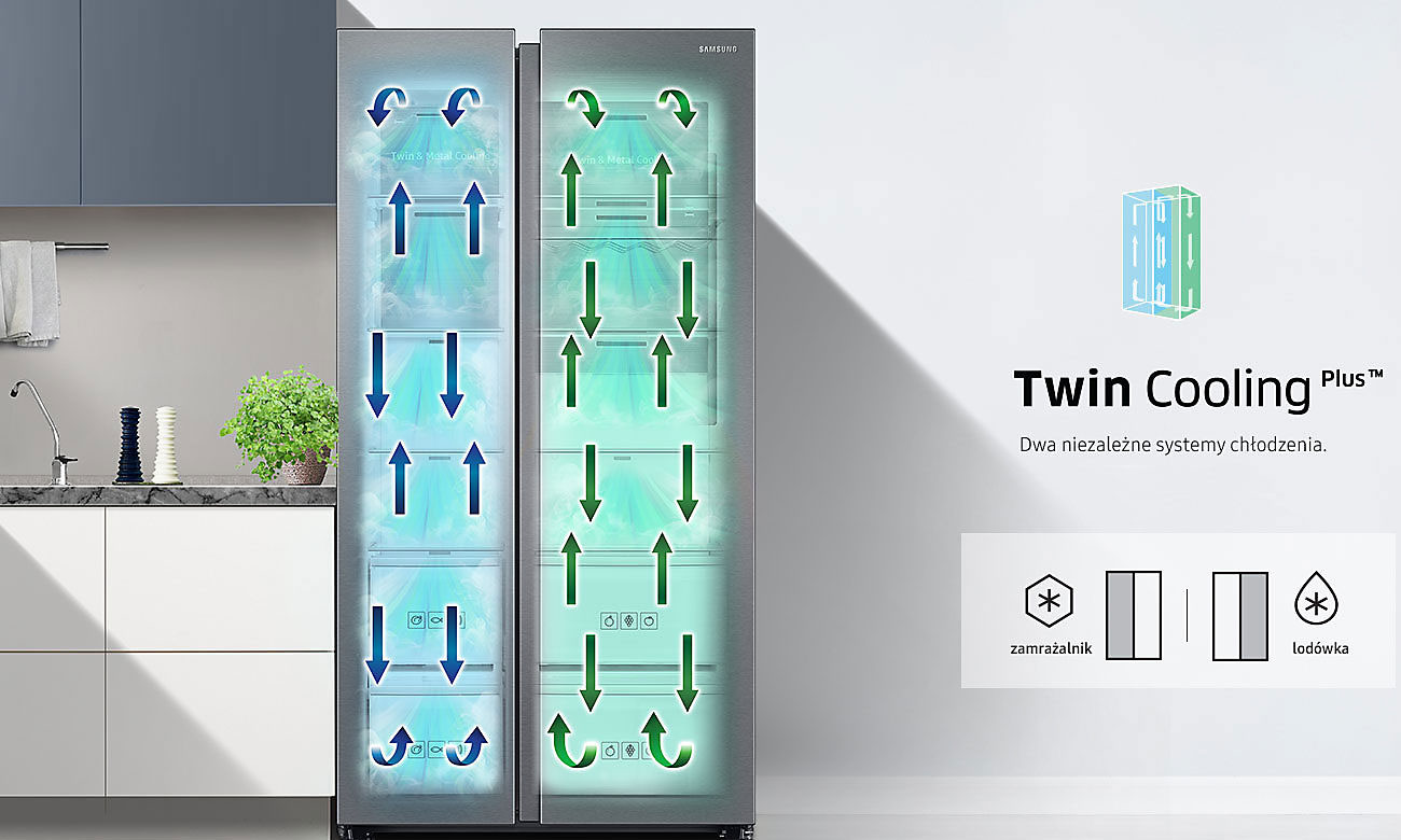 Świeża żywność, dzięki technologii Twin Cooling Plus w lodówce Samsung RS66N8100S9
