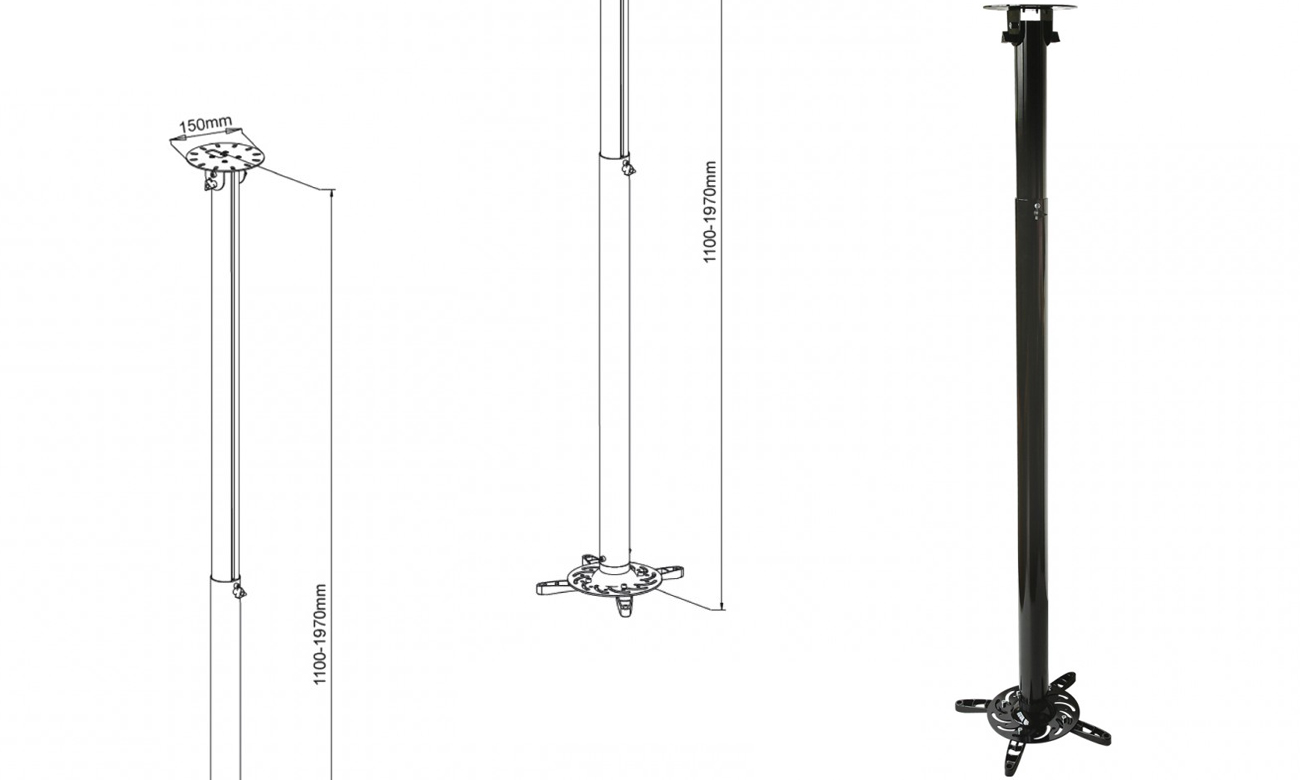 Uchwyt do projektora P-104B sufitowy 110-197cm czarny
