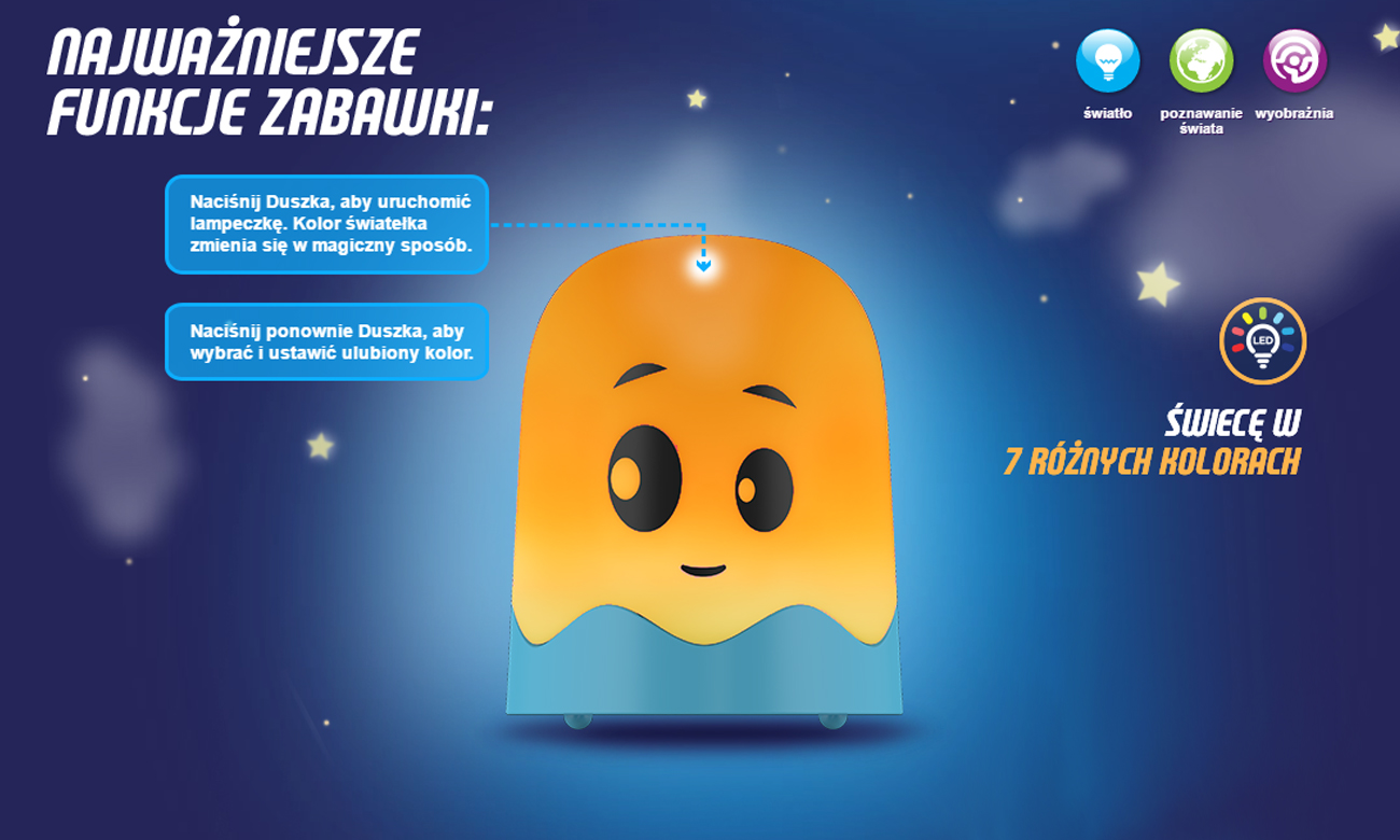 Lampka nocna dla małych dzieci w kształcie duszka Dumel