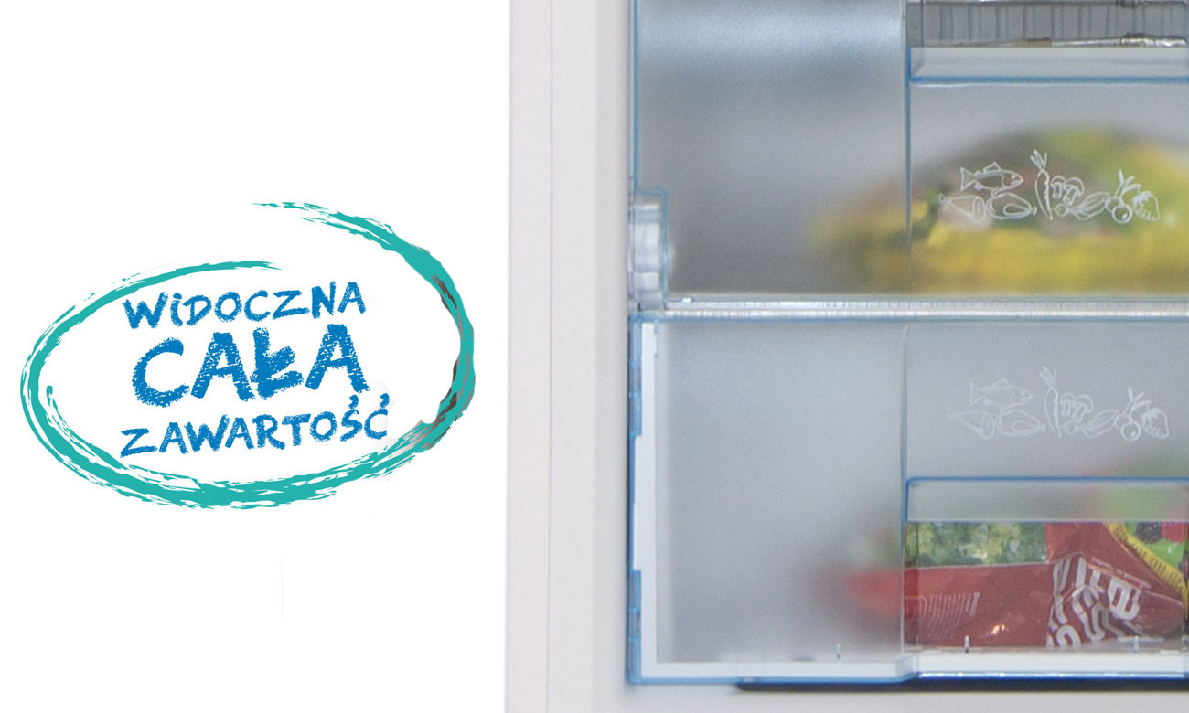 Przezroczyste szuflady zamrażalnika w lodówce Beko CSA22021
