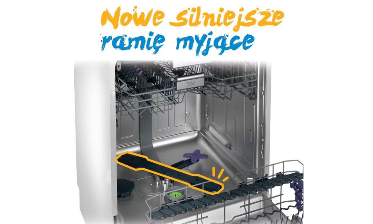 Mocne ramię myjące w zmywarce Beko DFN26422X
