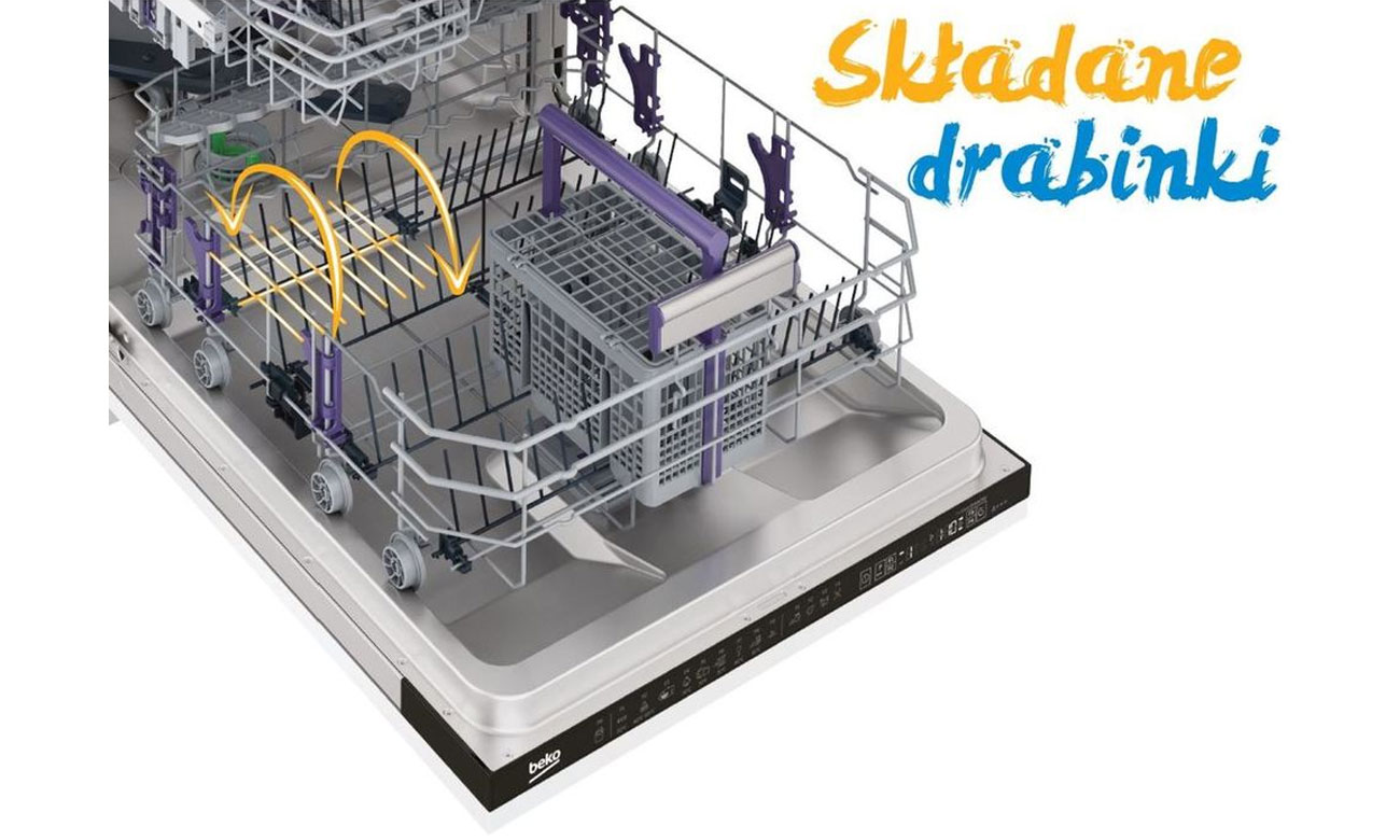 Składane drabinki w zmywarce Beko DFN28423X