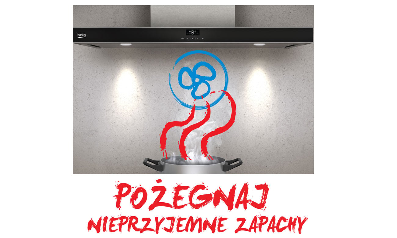Pochłanianie zapachów, dzięki funkcji Intensywne Pochłanianie w okapie Beko HCA62541B