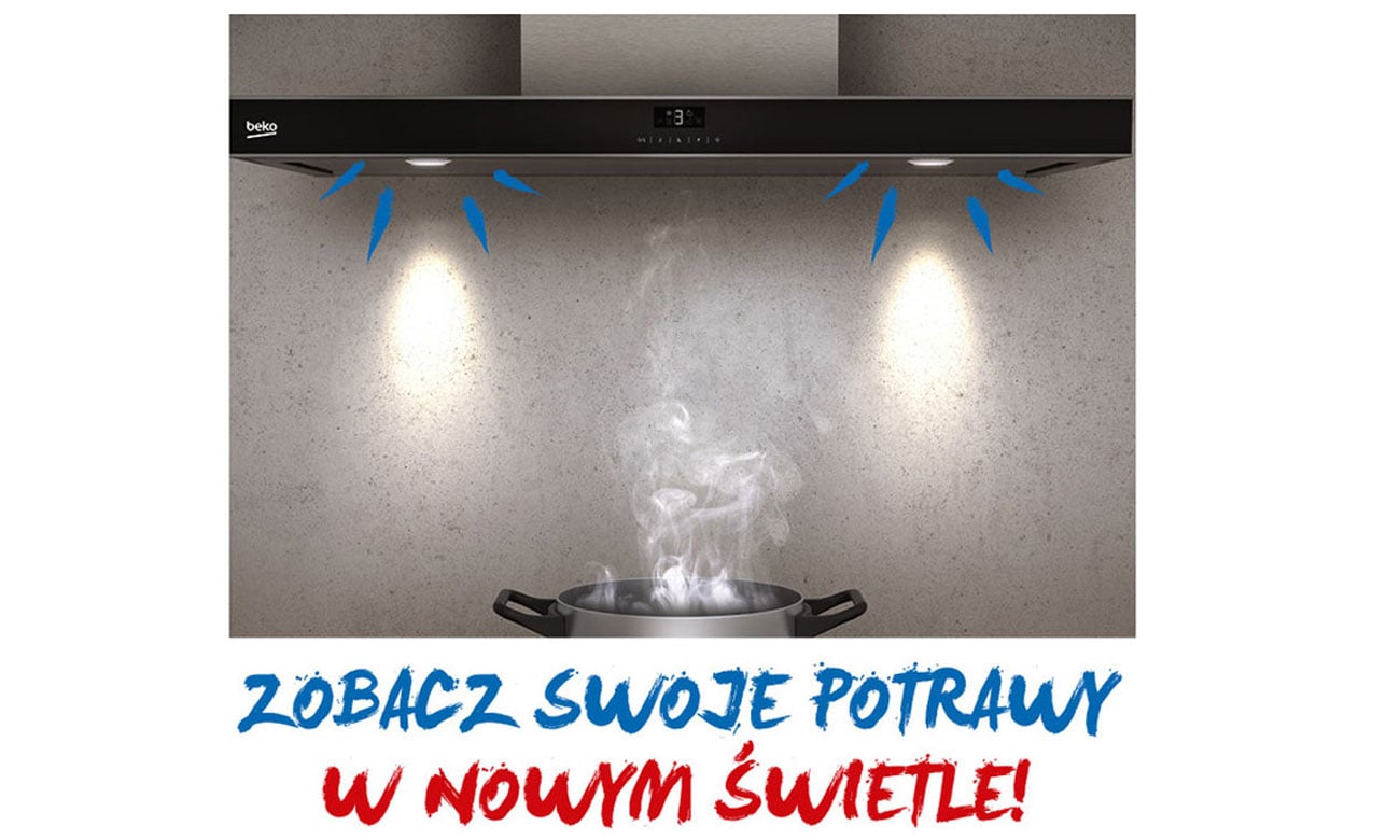 Jasne światło, dzięki oświetleniu LED w okapie Beko HCA62541B