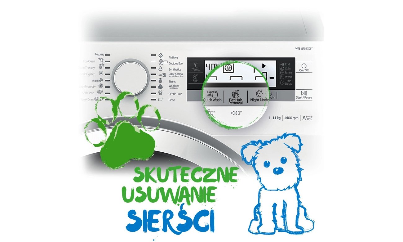 pralka z funkcją idealnego usuwania z ubrań sierści zwierząt