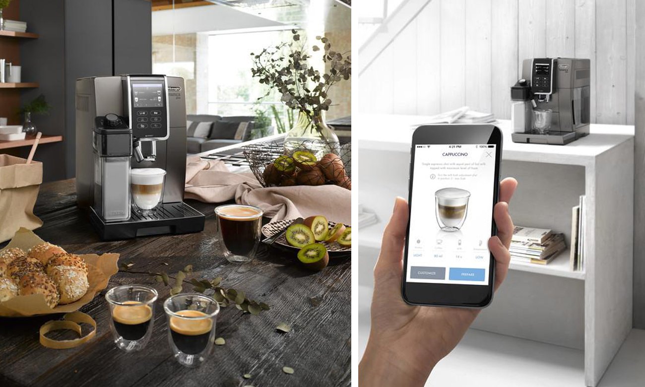 Aplikacja bluetooth Coffee Link w eskpresie Dinamica Plus DeLonghi ECAM 370.95.T umożliwia zdalne sterowanie urządzeniem