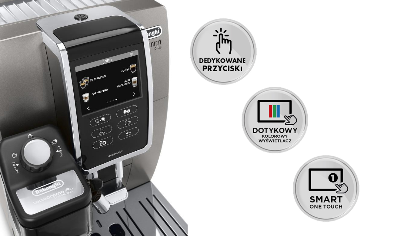 System spieniania mleka LatteCrema w ekspresie DeLonghi ECAM 370.95.T Dinamica Plus