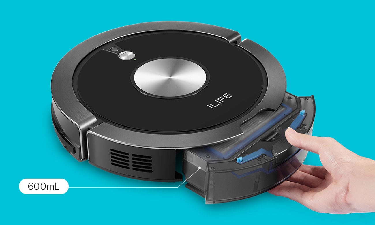 Duży zbiornik na zanieczyszczenia w robocie Ilife A9s