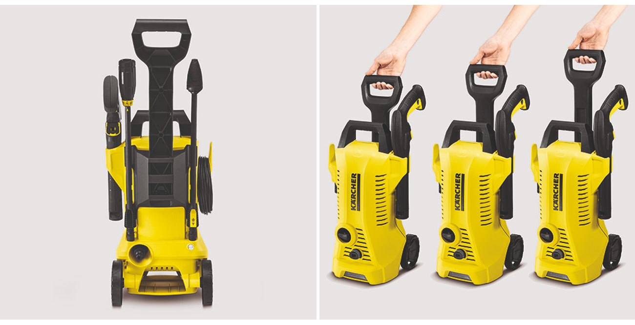Myjka Karcher K 2 Full Control Home ma miejsce na akcesoria oraz składany uchwyt