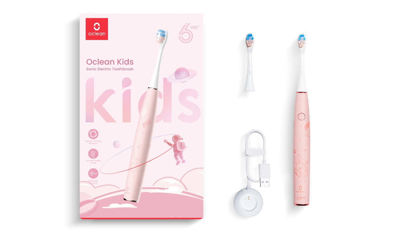 Zestaw szczoteczka Oclean Kids różowa + dodatkowe 2 końcówki