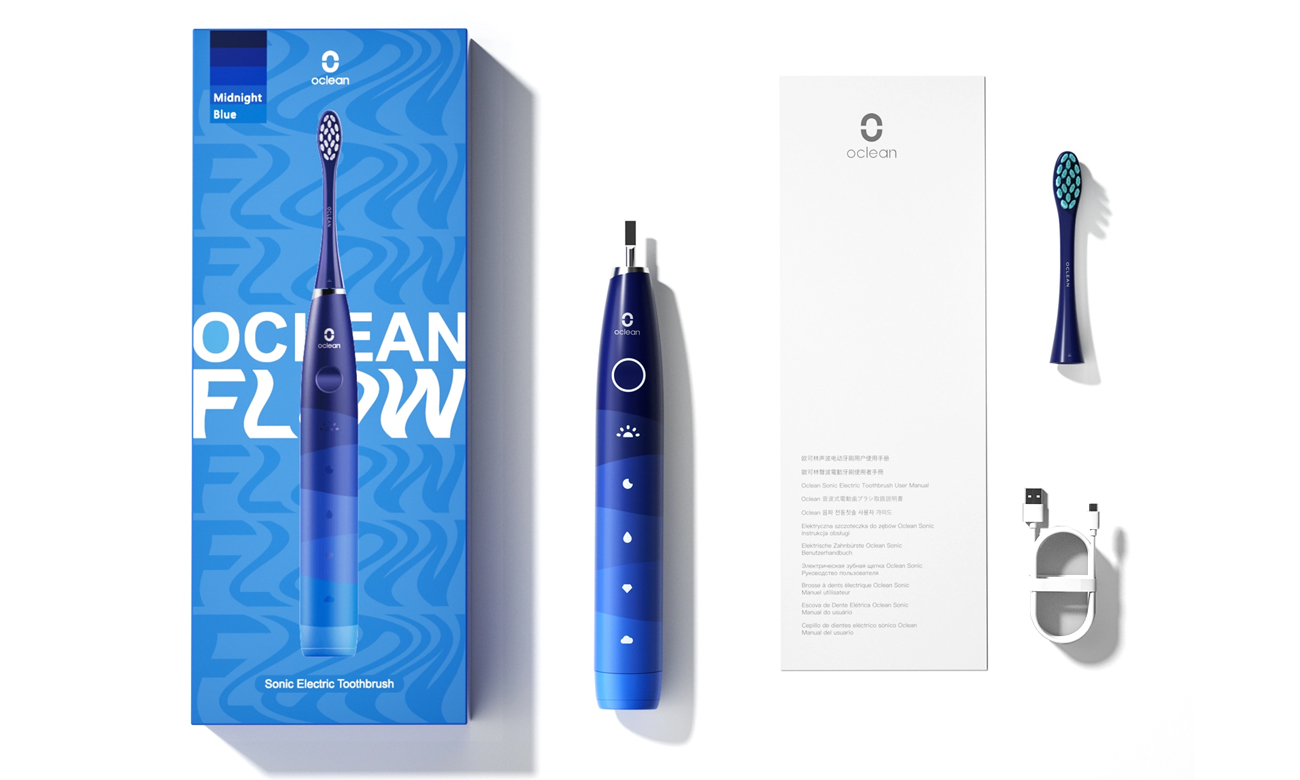 Szczoteczka soniczna Oclean Flow Blue zawartosc zestawu