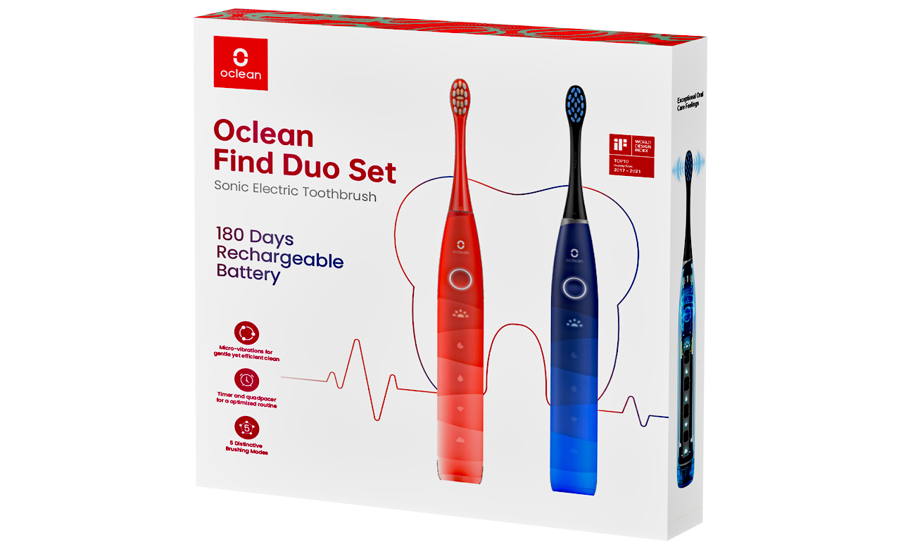 Zestaw 2 szczoteczek sonicznych Oclean Find Duo Set akcesoria w zestawie