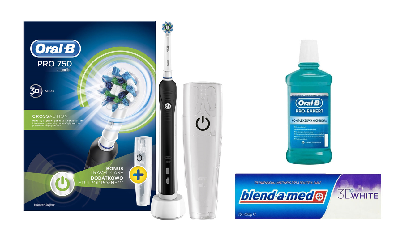 Zestaw Oral-B Szczoteczka Pro 750 Black + Płyn + Pasta
