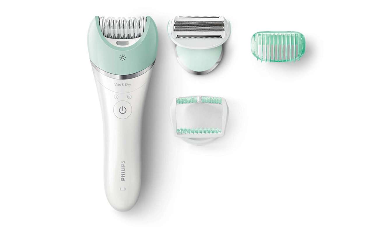 Philips Satinelle Advanced BRE620/00 biało-zielony bogate wyposażenie duży zestaw akcesoriów