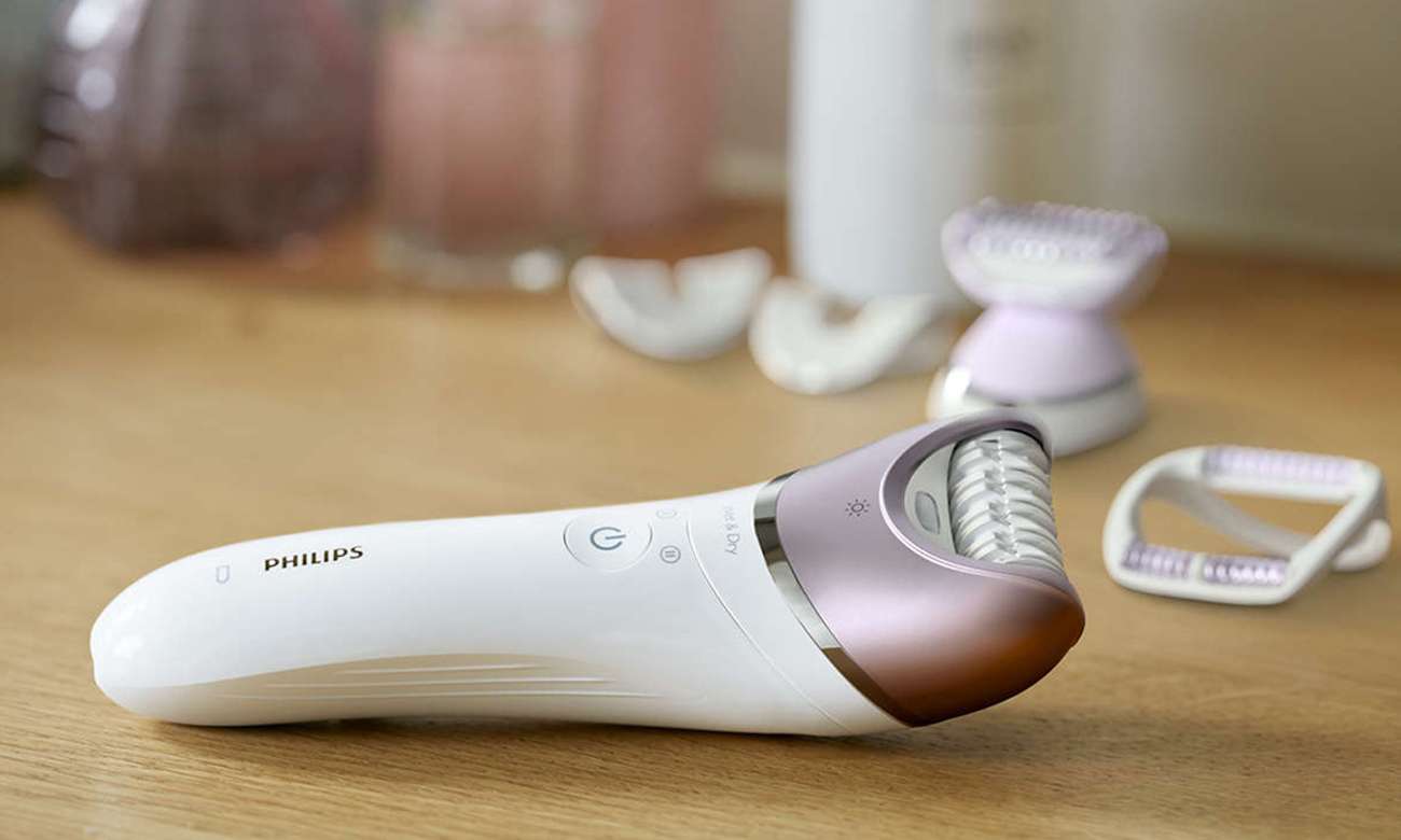 Philips Satinelle Advanced W&D BRE630/00 biało-liliowy łatwa w obsłudze ergonomiczny kształt można myć pod wodą