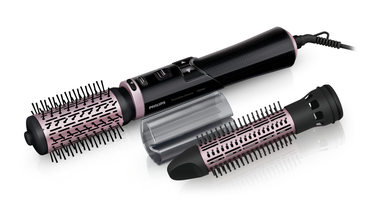 bogate wyposażenie Suszarko-lokówka Philips Dynamic VolumeBrush HP8654/00 1000W czarno-różowa