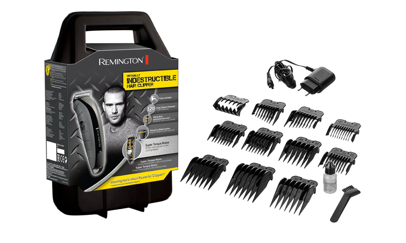 Maszynka do strzyżenia Remington Virtually Indestructible HC5880 szaro-czarna uniwersalna delikatna i bezpieczna dla skóry precyzyjne strzyżenie bogate wyposażenie