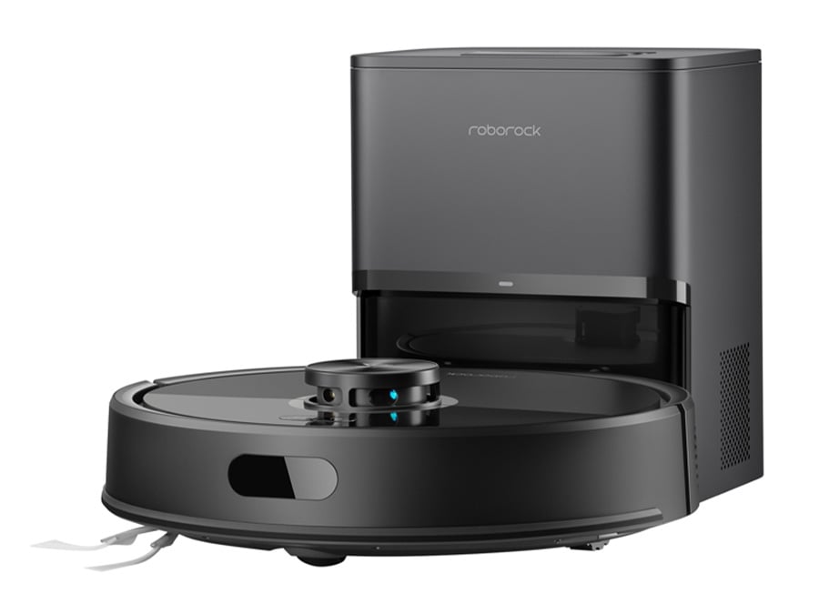 Robot sprzątający Roborock Q7 TF + Black na białym tle ze stacją ładującą