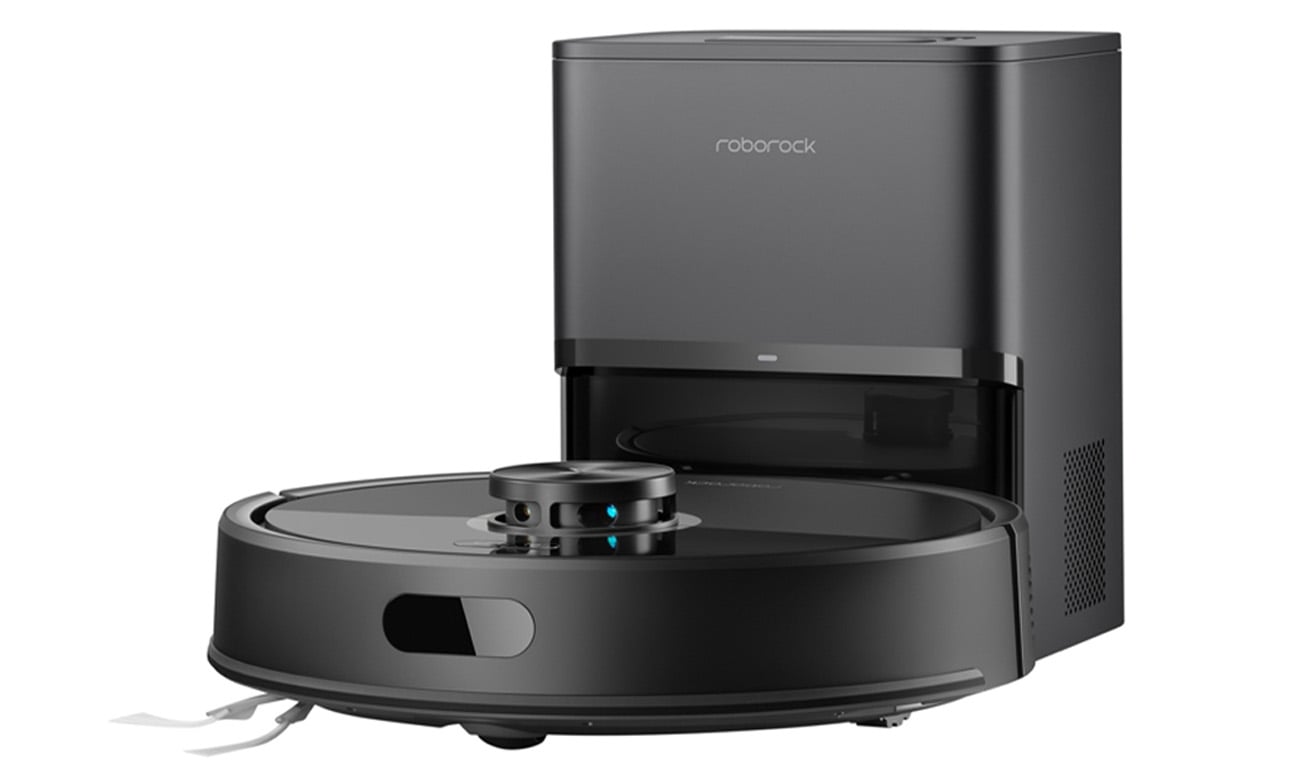 Robot sprzątający Roborock Q7 TF + Black na białym tle ze stacją ładującą