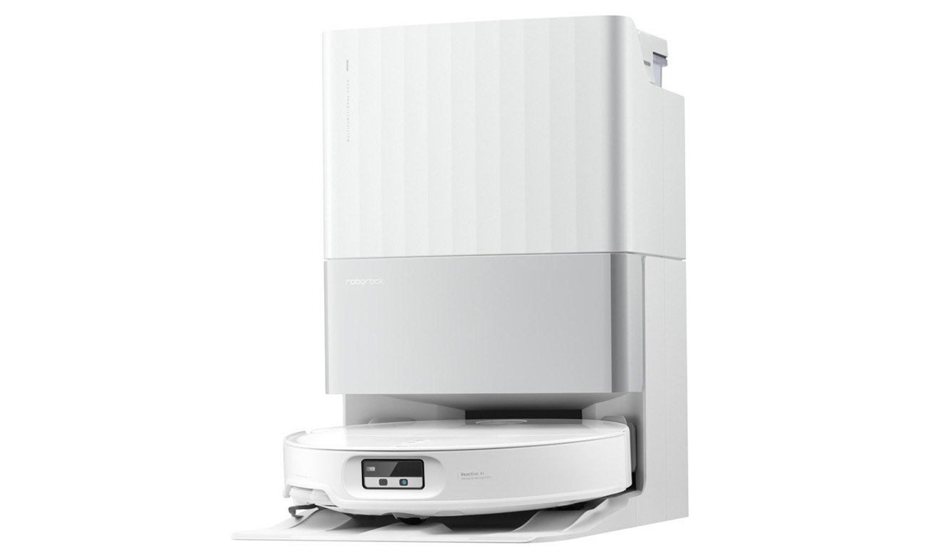 Stacja bazowa z dokującym robotem Roborock Qrevo Edge T White pokazana z przodu – widoczny nowoczesny, elegancki design urządzenia