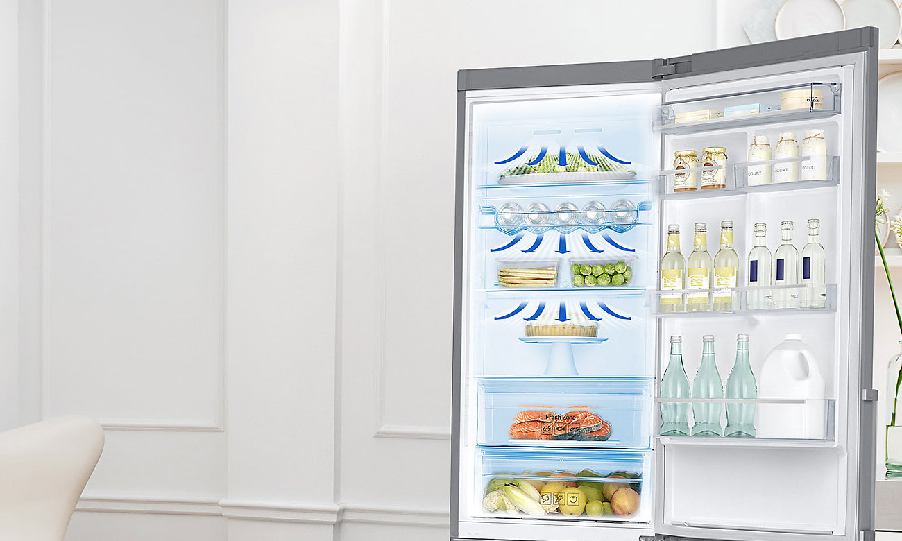 Świeża żywność i równomierne chłodzenie, dzięki systemowi All-Around Cooling w lodówce Samsung RB37J5315SS