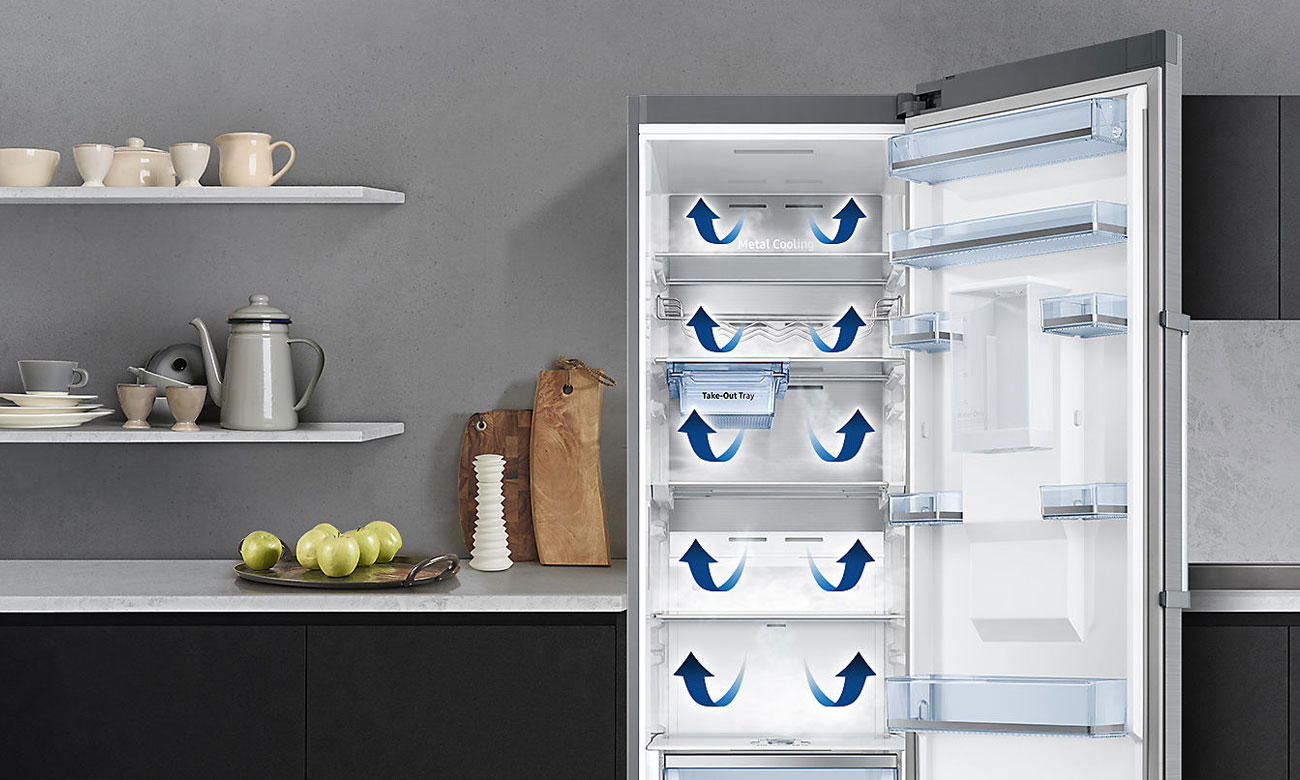 Równomierne chłodzenie, dzięki systemowi All-Around Cooling w lodówce Samsung RR39M7320S9