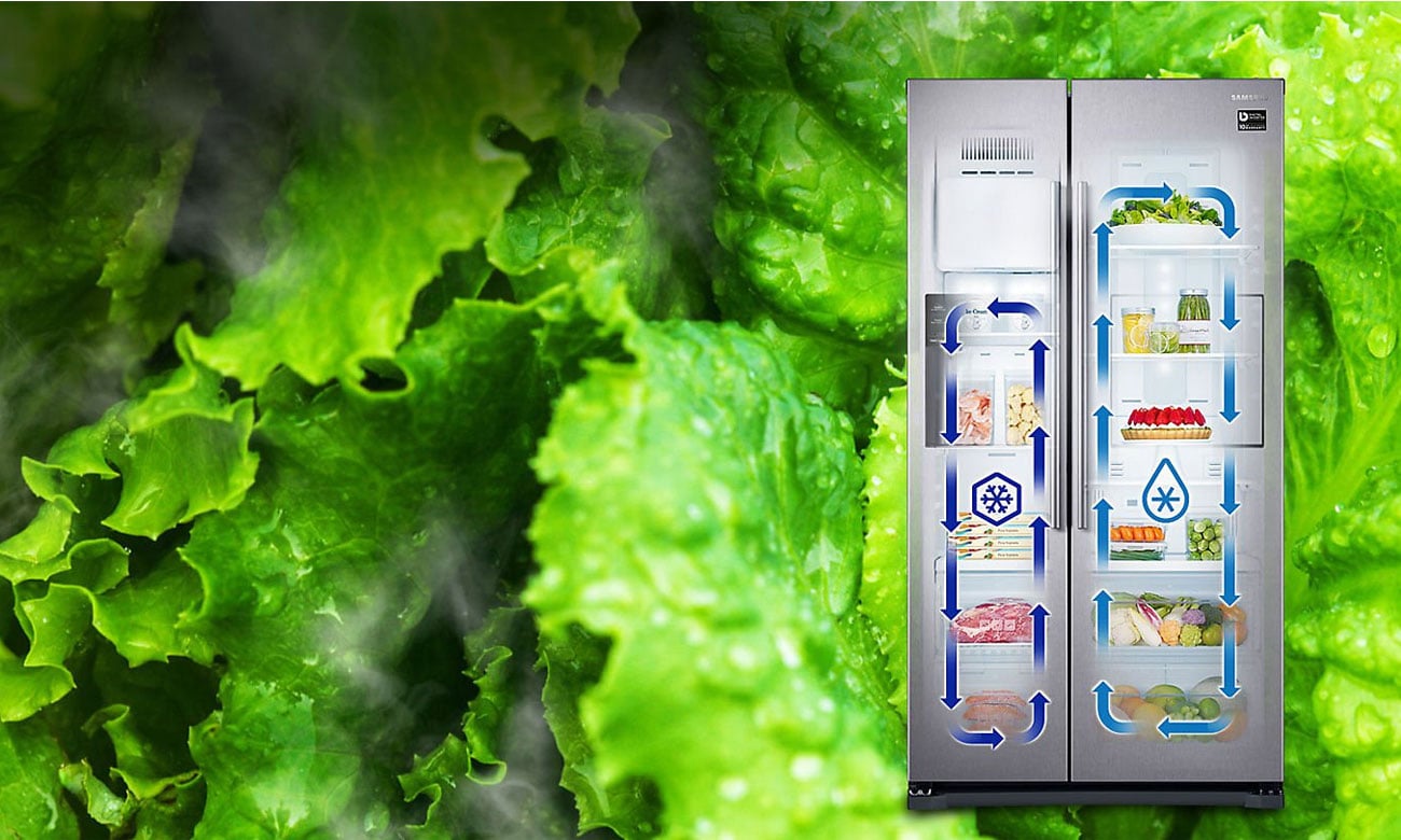 Równomierny obieg świeżego powietrza, dzięki technologii Multi Flow w lodówce Samsung RS7527THCSP