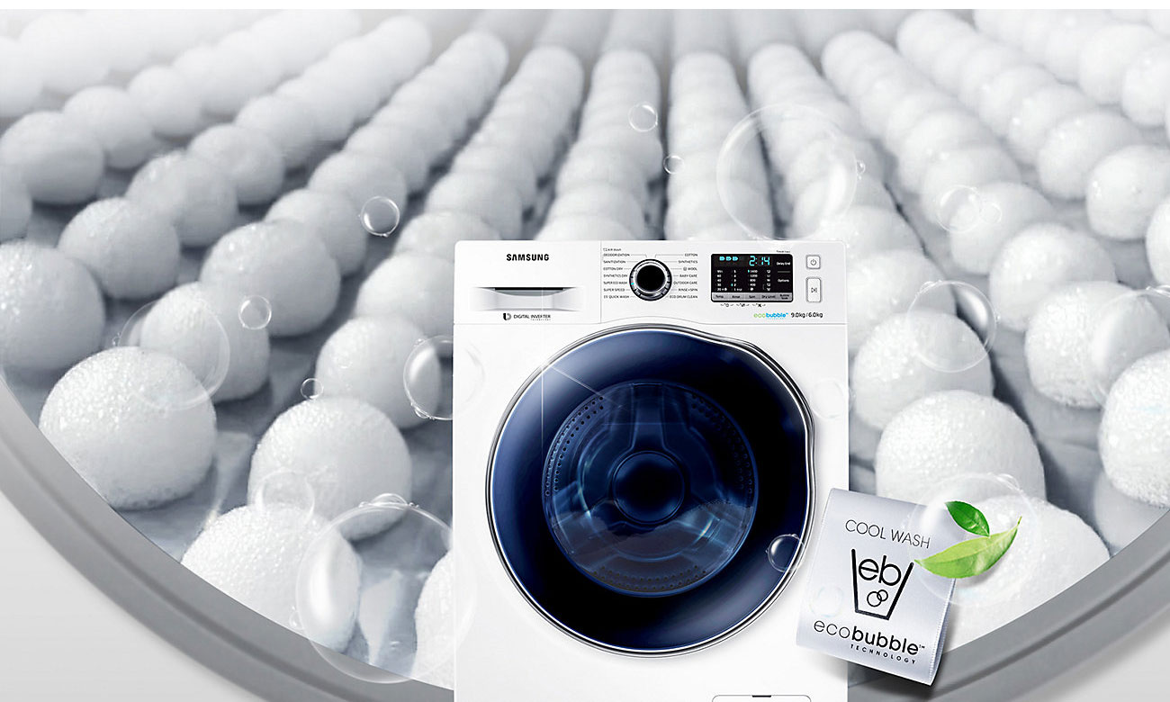 Pierz na zimno, dzięki technologii Eco Bubble w pralko-suszarce Samsung WD70J5410AW