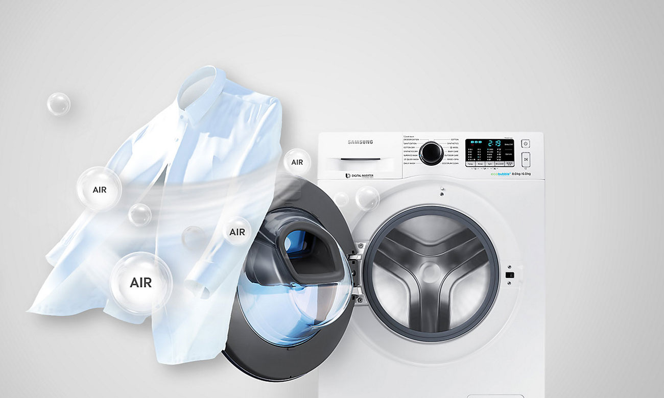 Wd80t554 стиральная машина ecobubble с ADDWASH И сушилкой 8/6кг белая (Samsung)