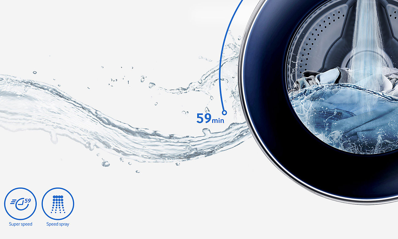 Efektywne pranie, dzięki technologii Speed Spray w pralce Samsung WD80J6410AX