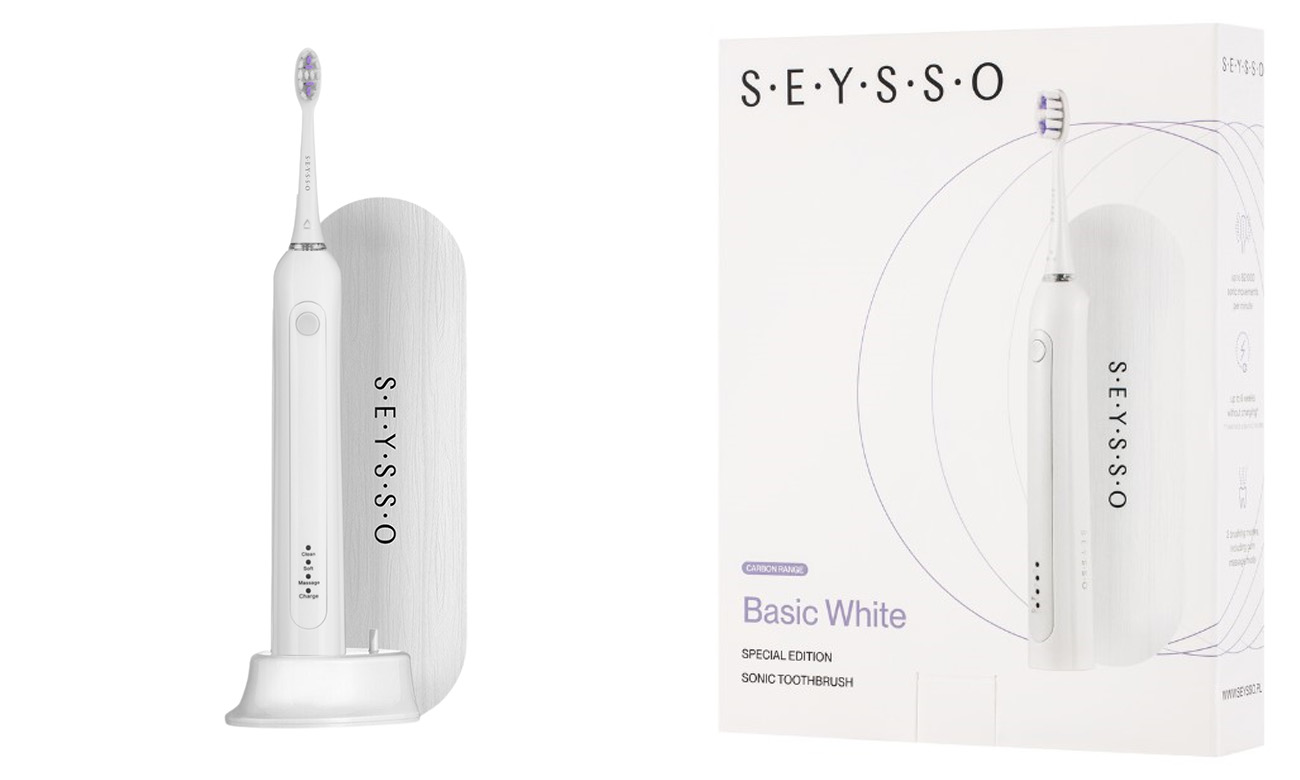 Szczoteczka soniczna Seysso Carbon Basic White + etui + końcówka