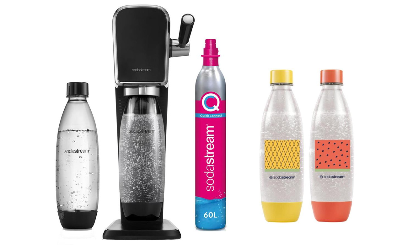 SodaStream ART BLACK + butelki 1 l Fuse x2 Water Pomelo