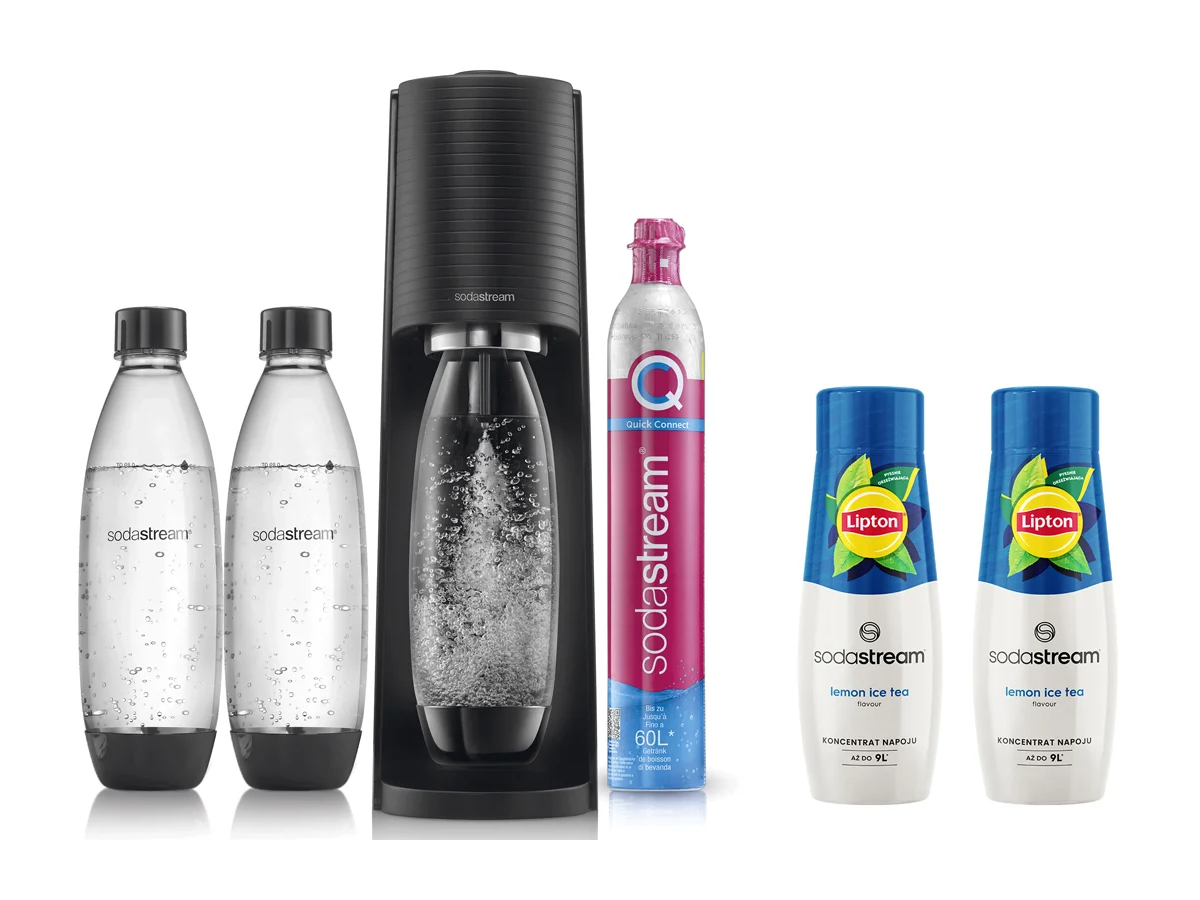 SodaStream TERRA BLACK + 2 BUTELKI FUSE BLACK + 2x LIPTON ICE TEA LEMON