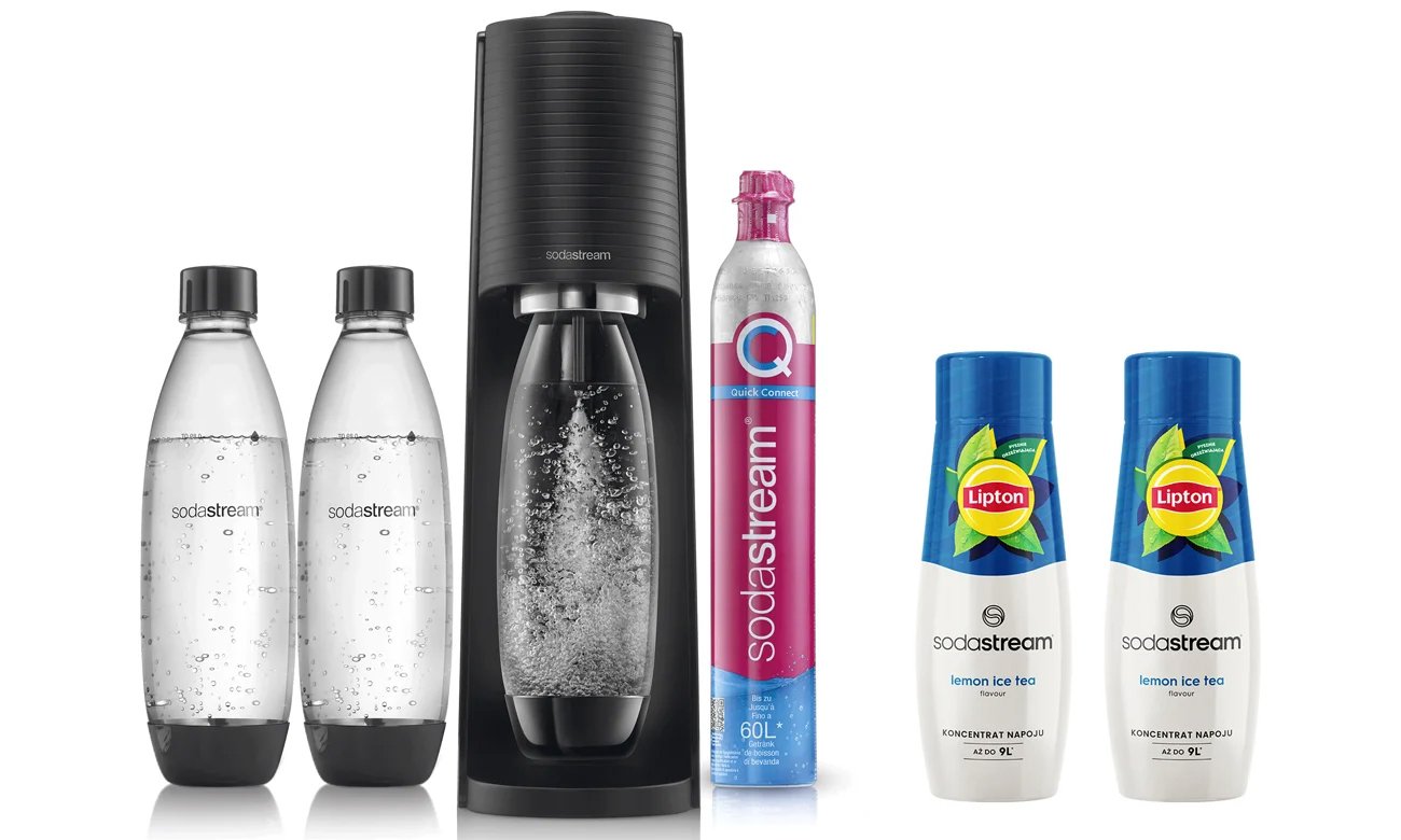 SodaStream TERRA BLACK + 2 BUTELKI FUSE BLACK + 2x LIPTON ICE TEA LEMON