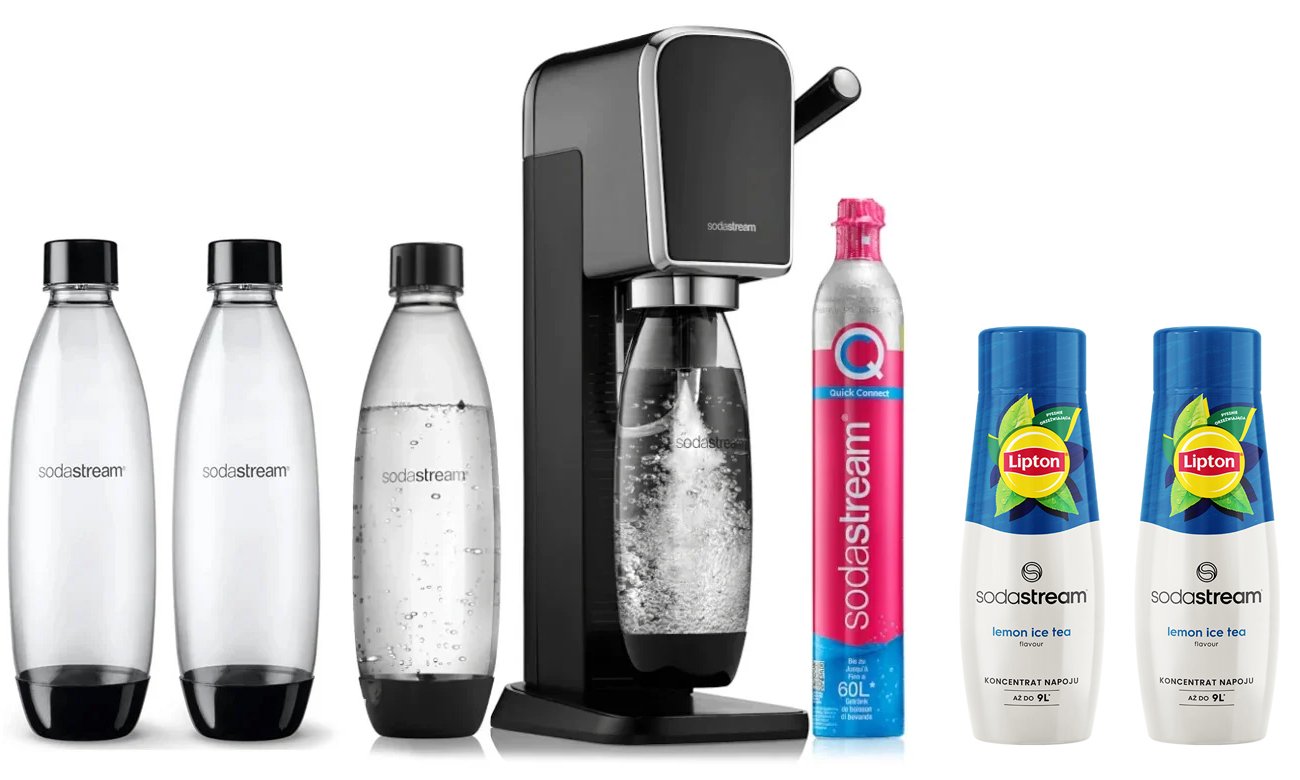 SodaStream ART BLACK +2x BUTELKA FUSE 1L +2x SYROP LIPTON ICE TEA LEMON