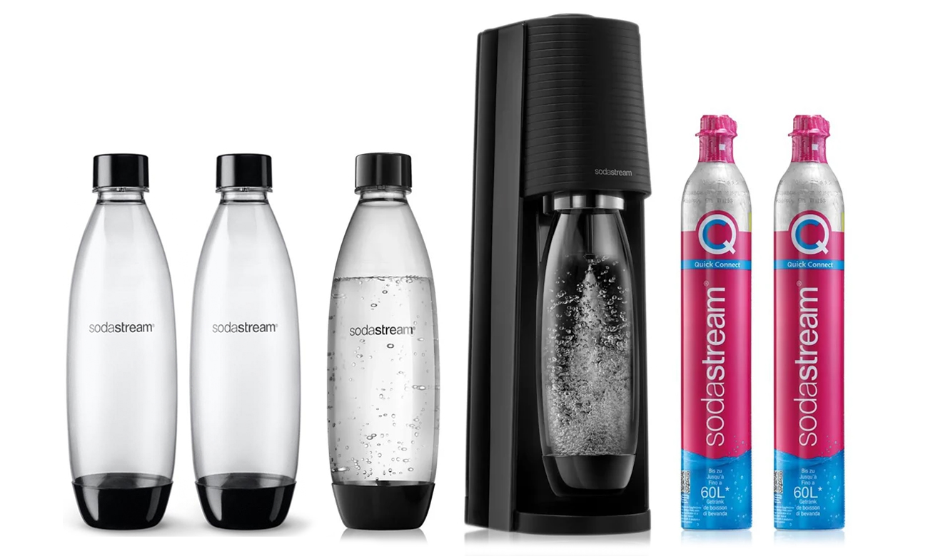 SodaStream TERRA BLACK + 2x BUTELKA FUSE 1L + Cylinder z gazem CO2