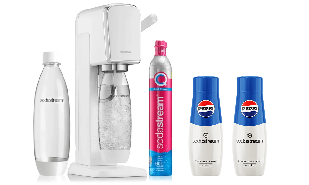 SodaStream ART WHITE + 2x BUTELKA FUSE 1L + 2x SYROP PEPSI