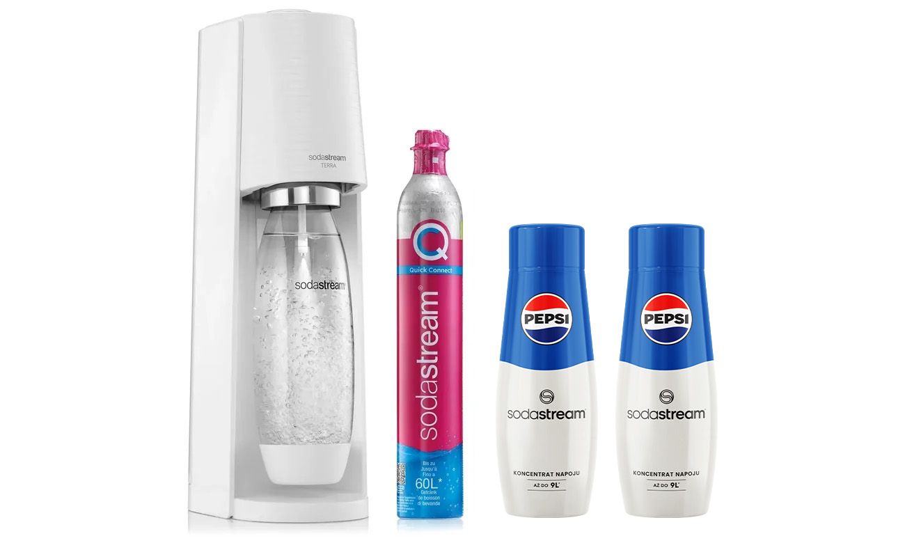 SodaStream TERRA WHITE + 2x SYROP PEPSI