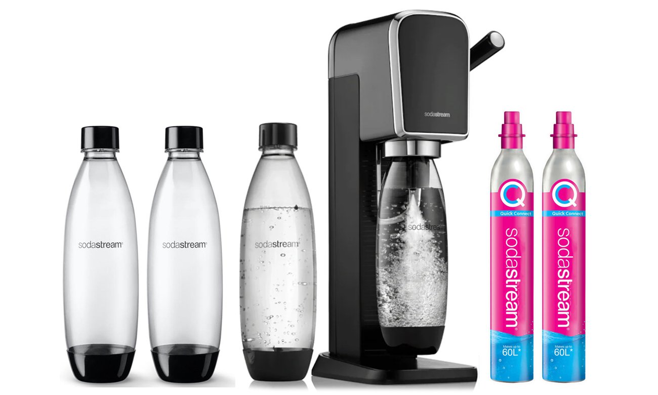 SodaStream ART BLACK + 2x BUTELKA FUSE 1L + Cylinder z gazem CO2